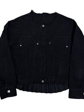 Aula Aila Black Denim Jean Jacket Streetwear Bomber Coat Womens 0